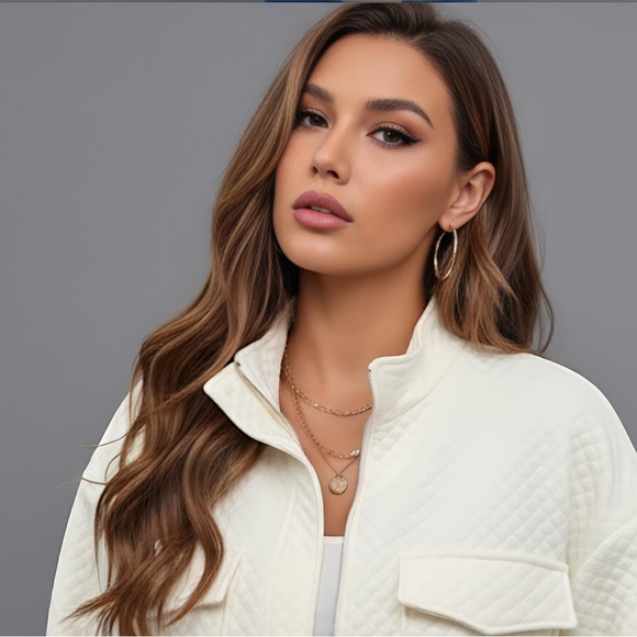 Flap Pocket Drop Shoulder Zip Up Crop Jacket - Picture 2 of 10
